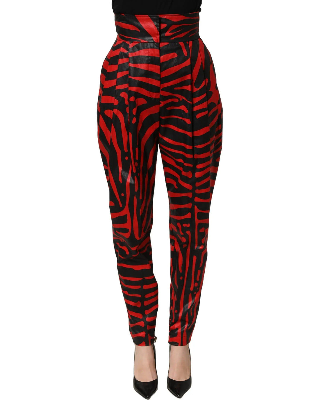 Dolce &amp; Gabbana Red Black Zebra Print Cotton HighWaist Pants