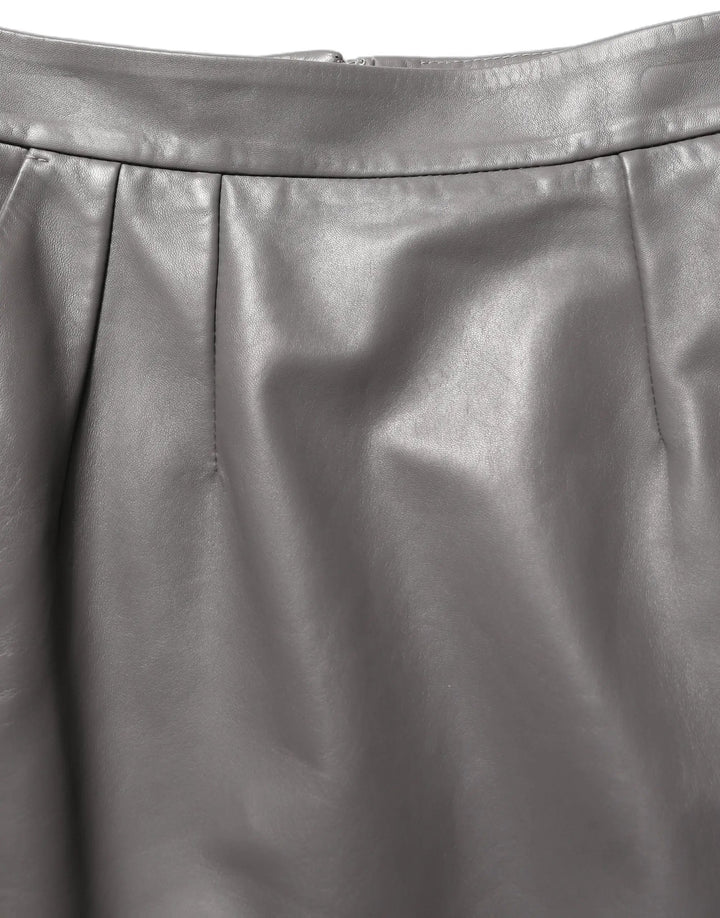 Dolce &amp; Gabbana Gray Leather High Waist Pencil Cut Midi Skirt