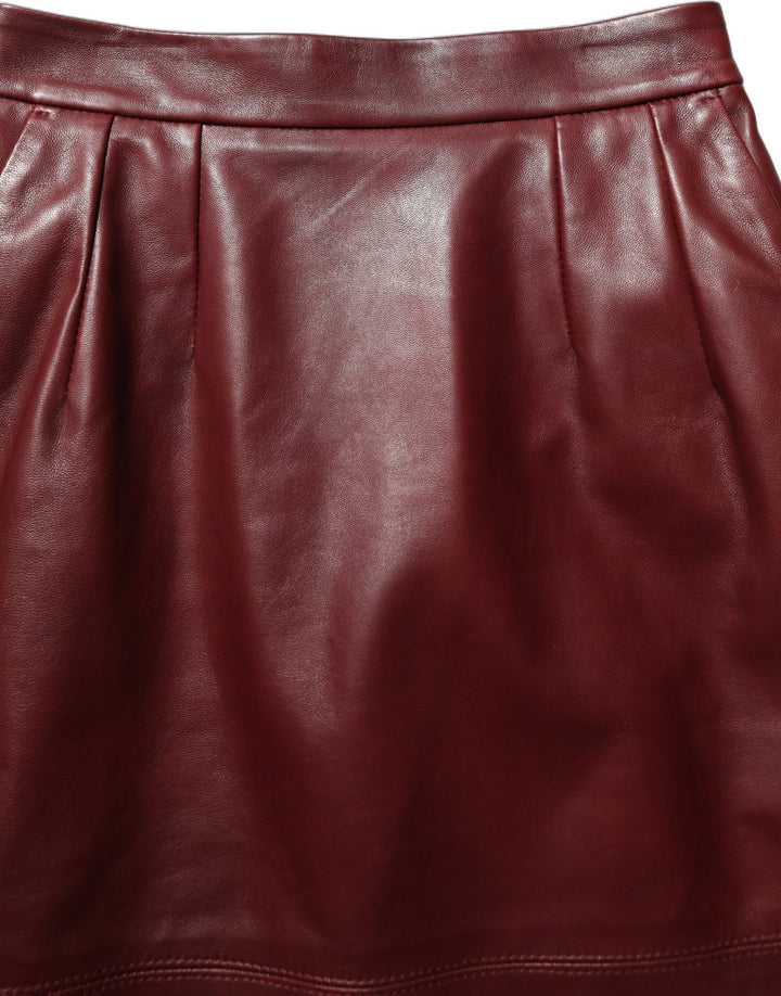 Dolce &amp; Gabbana Burgundy Leather High Waist Pencil Midi Skirt