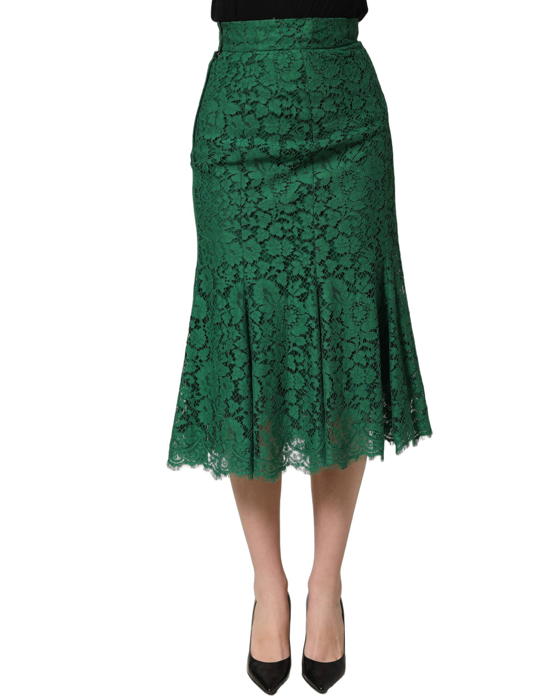 Dolce &amp; Gabbana Green Lace High Waist Mermaid Midi Skirt