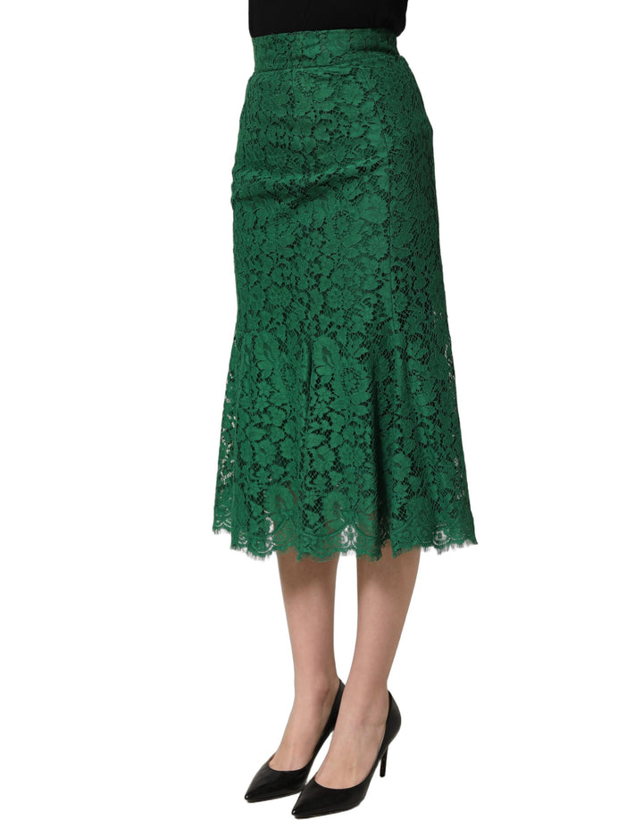 Dolce &amp; Gabbana Green Lace High Waist Mermaid Midi Skirt