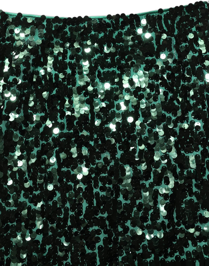 Dolce &amp; Gabbana Green Sequin High Waist Pencil Cut Midi Skirt