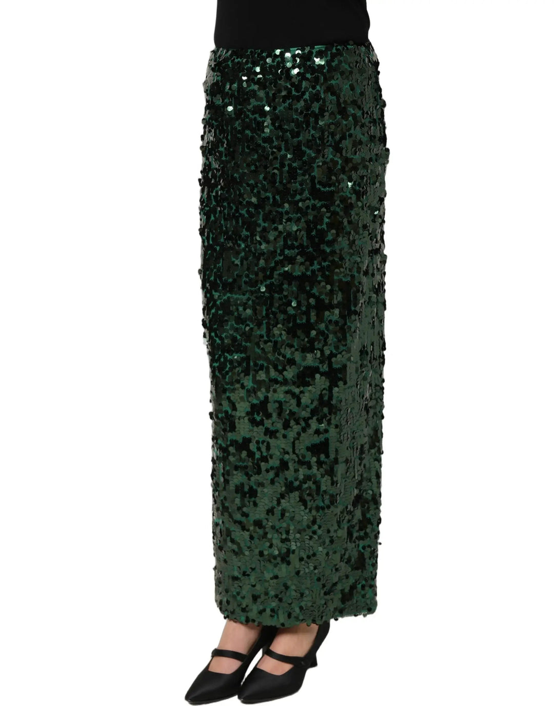 Dolce &amp; Gabbana Green Sequin High Waist Pencil Cut Midi Skirt