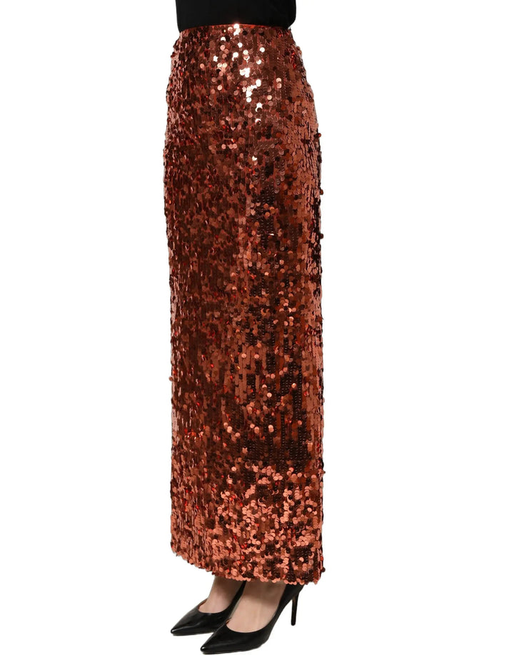 Dolce &amp; Gabbana Bronze Sequin HighWaist PencilCut Midi Skirt