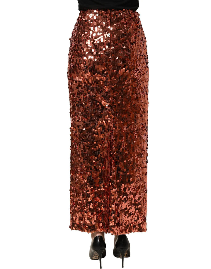 Dolce &amp; Gabbana Bronze Sequin HighWaist PencilCut Midi Skirt