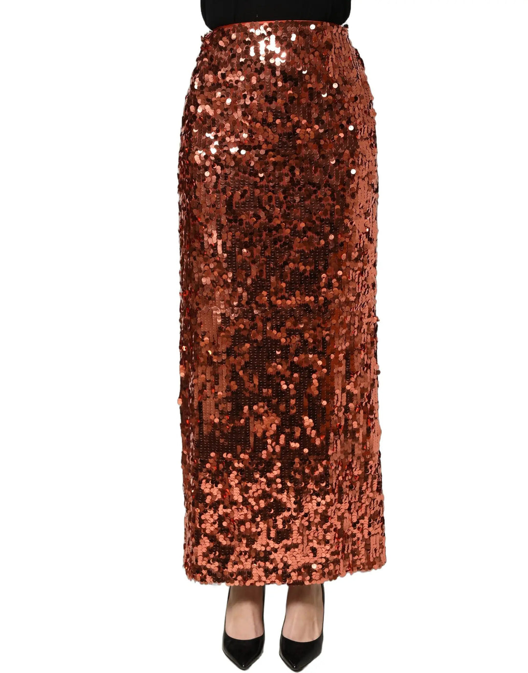 Dolce &amp; Gabbana Bronze Sequin HighWaist PencilCut Midi Skirt