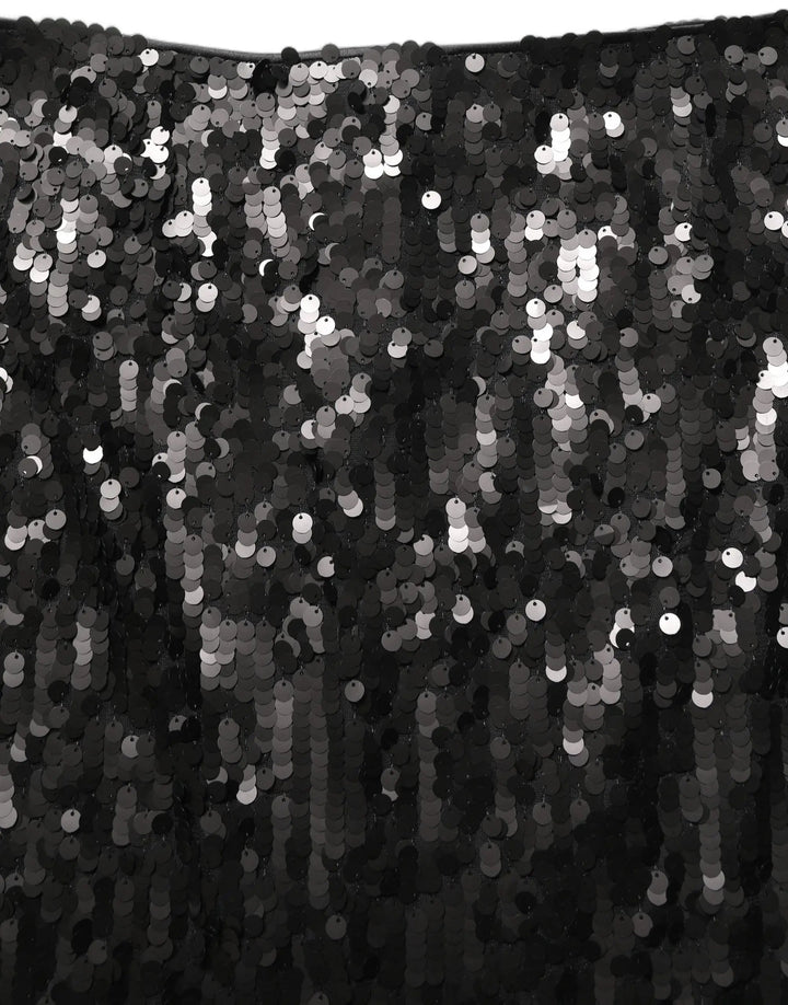 Dolce &amp; Gabbana Black Sequin High Waist Pencil Midi Skirt