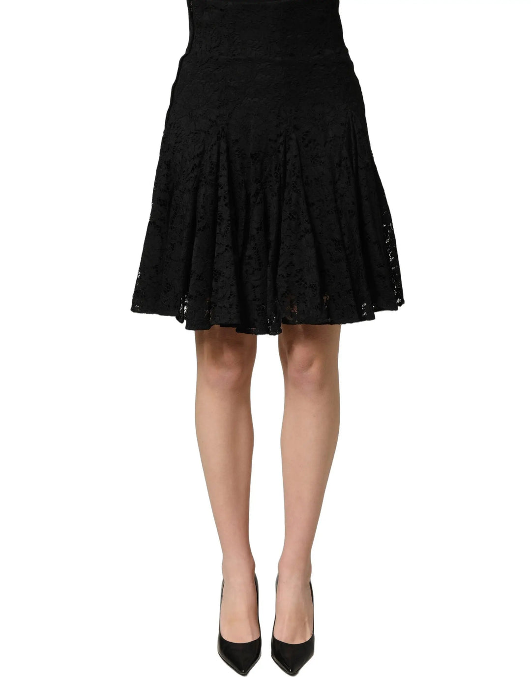 Dolce &amp; Gabbana Black Floral Cut Out Lace A-line Mini Skirt
