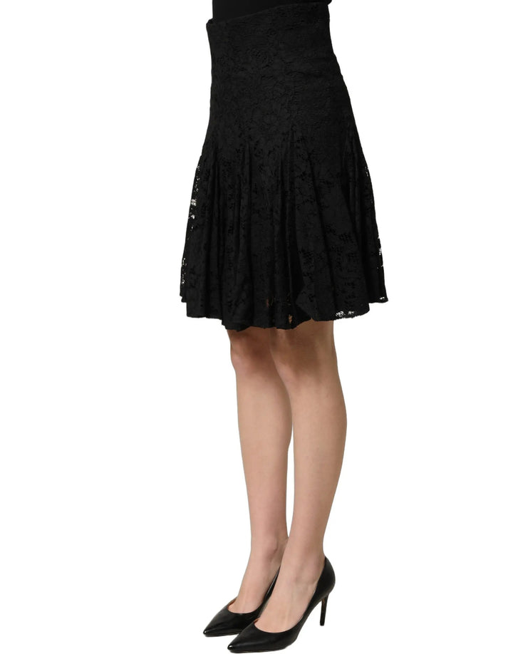 Dolce &amp; Gabbana Black Floral Cut Out Lace A-line Mini Skirt