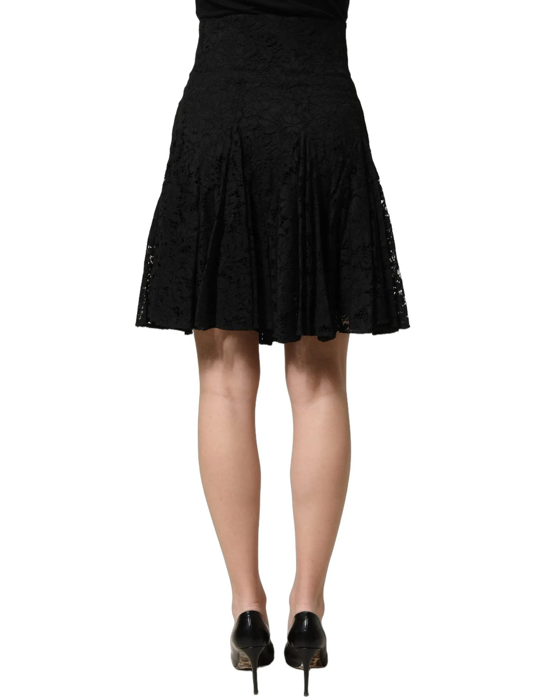 Dolce &amp; Gabbana Black Floral Cut Out Lace A-line Mini Skirt