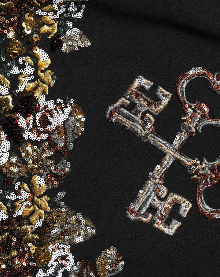 Dolce &amp; Gabbana Black Floral Embellished A-line Mini Skirt
