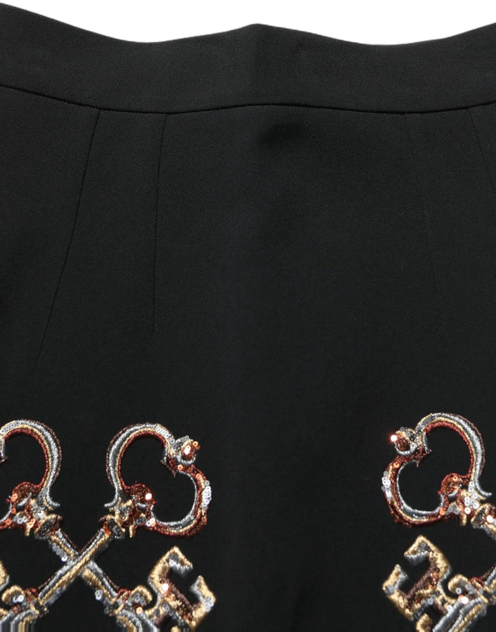Dolce &amp; Gabbana Black Floral Embellished A-line Mini Skirt