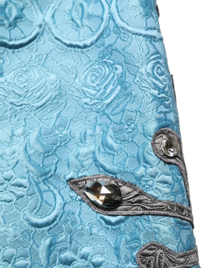 Dolce &amp; Gabbana Blue Jacquard Embroidered A-line Midi Skirt