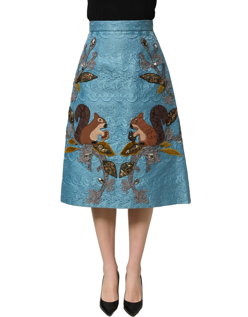 Dolce & Gabbana Sample Sale | Dolce & Gabbana Blue Jacquard Embroidered A-line Midi Skirt - | Designer outlet
