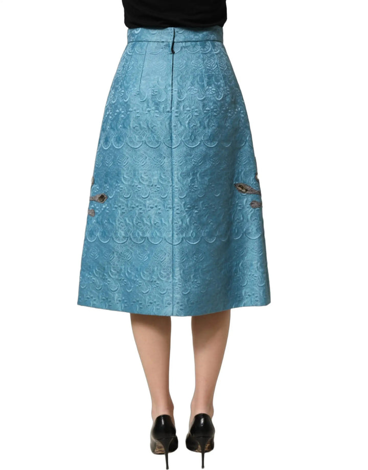 Dolce &amp; Gabbana Blue Jacquard Embroidered A-line Midi Skirt
