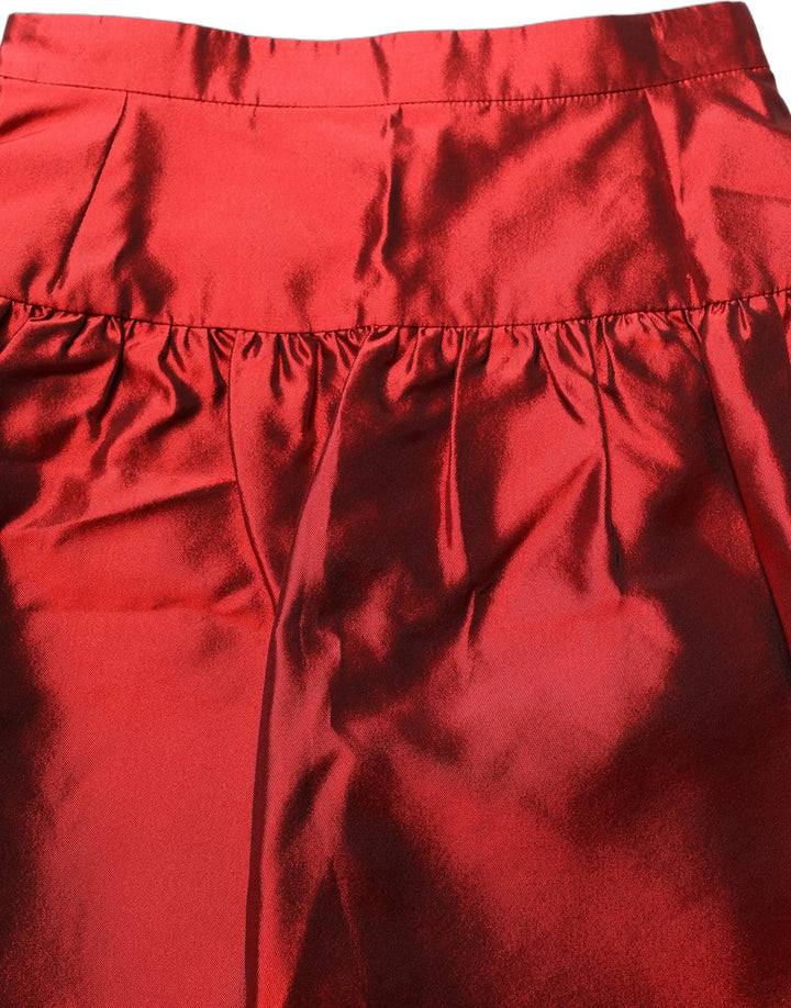 Dolce &amp; Gabbana Red Silk Satin Bubble High Waist Mini Skirt