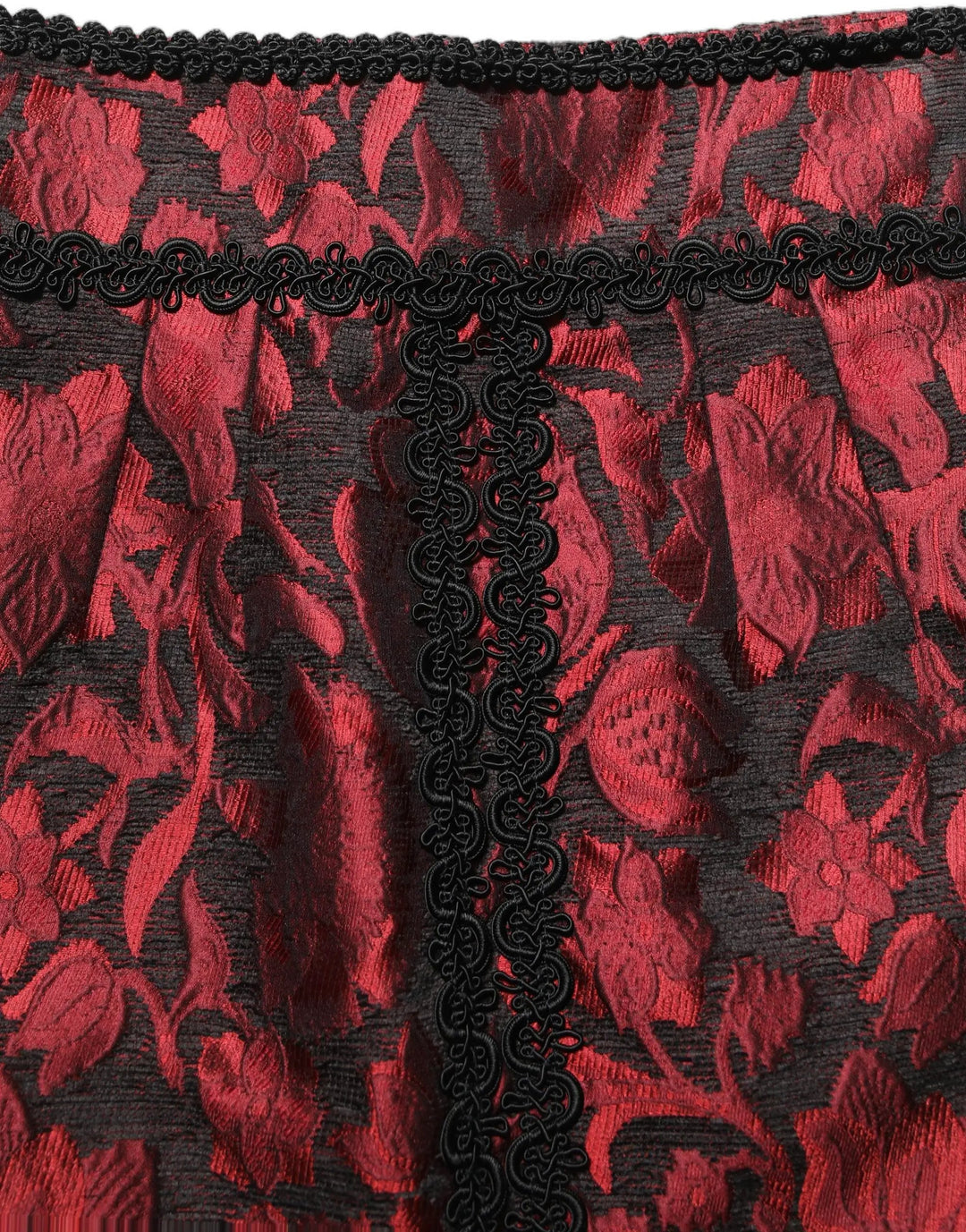 Dolce &amp; Gabbana Red Black Floral Lace Jacquard Mini Skirt