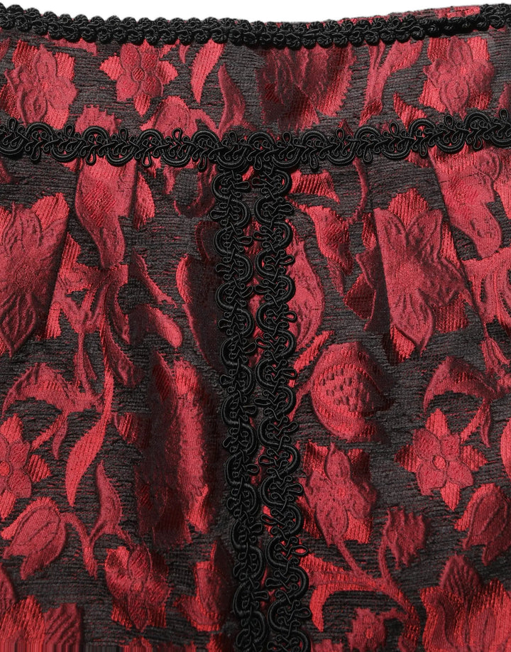 Dolce &amp; Gabbana Red Black Floral Lace Jacquard Mini Skirt
