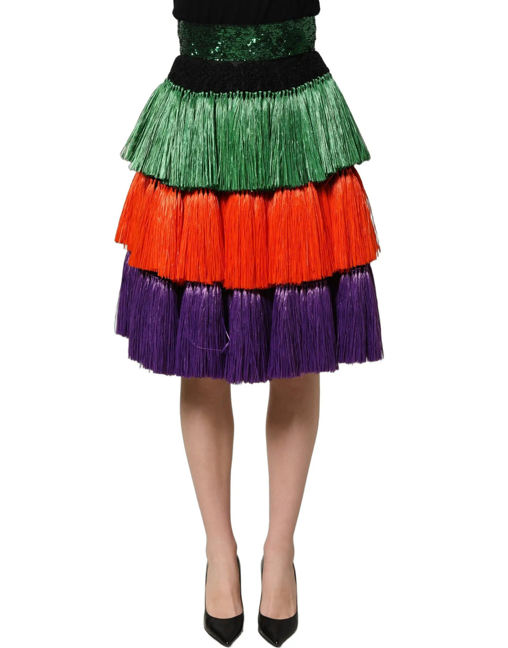 Dolce & Gabbana Sample Sale | Dolce & Gabbana Multicolor Fringed High Waist Knee Length Skirt - | Designer outlet