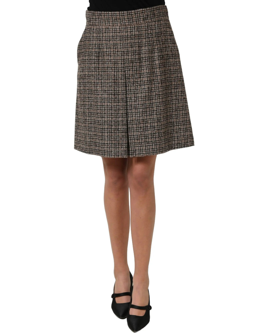 Dolce &amp; Gabbana Brown Tweed High Waist A-line Mini Skirt