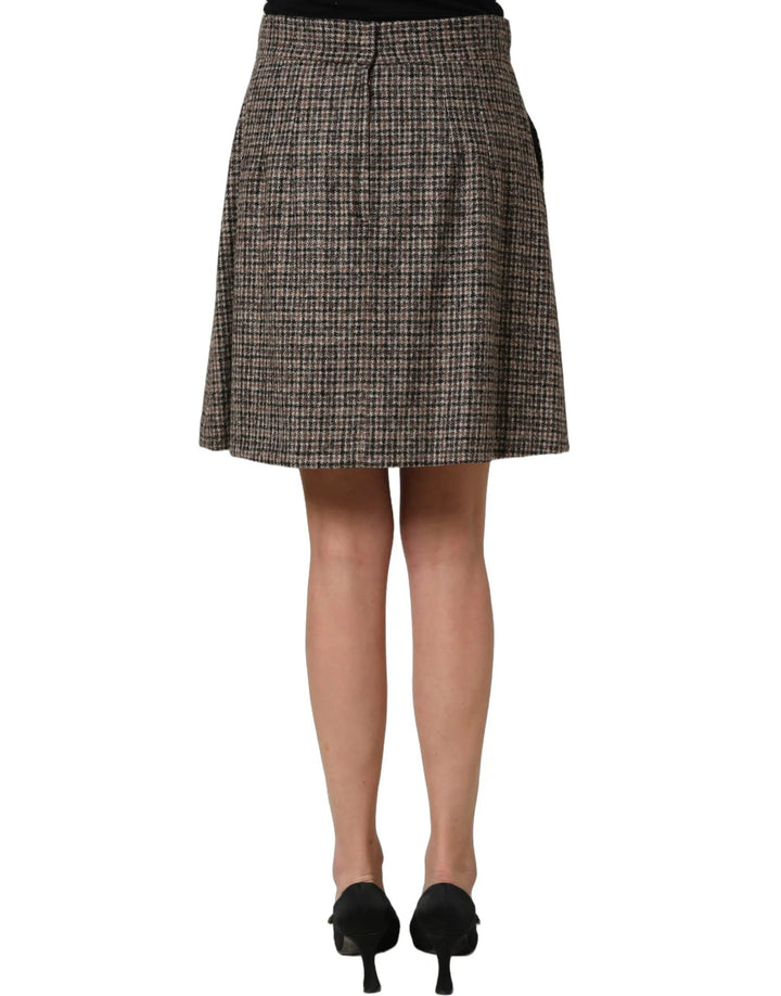 Dolce &amp; Gabbana Brown Tweed High Waist A-line Mini Skirt