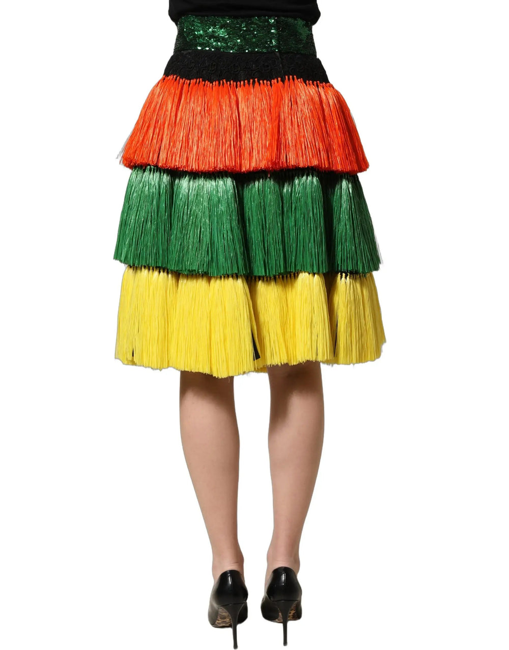 Dolce & Gabbana Sample Sale | Dolce & Gabbana Multicolor Fringe Sequin High Waist Knee Length Skirt - | Designer outlet