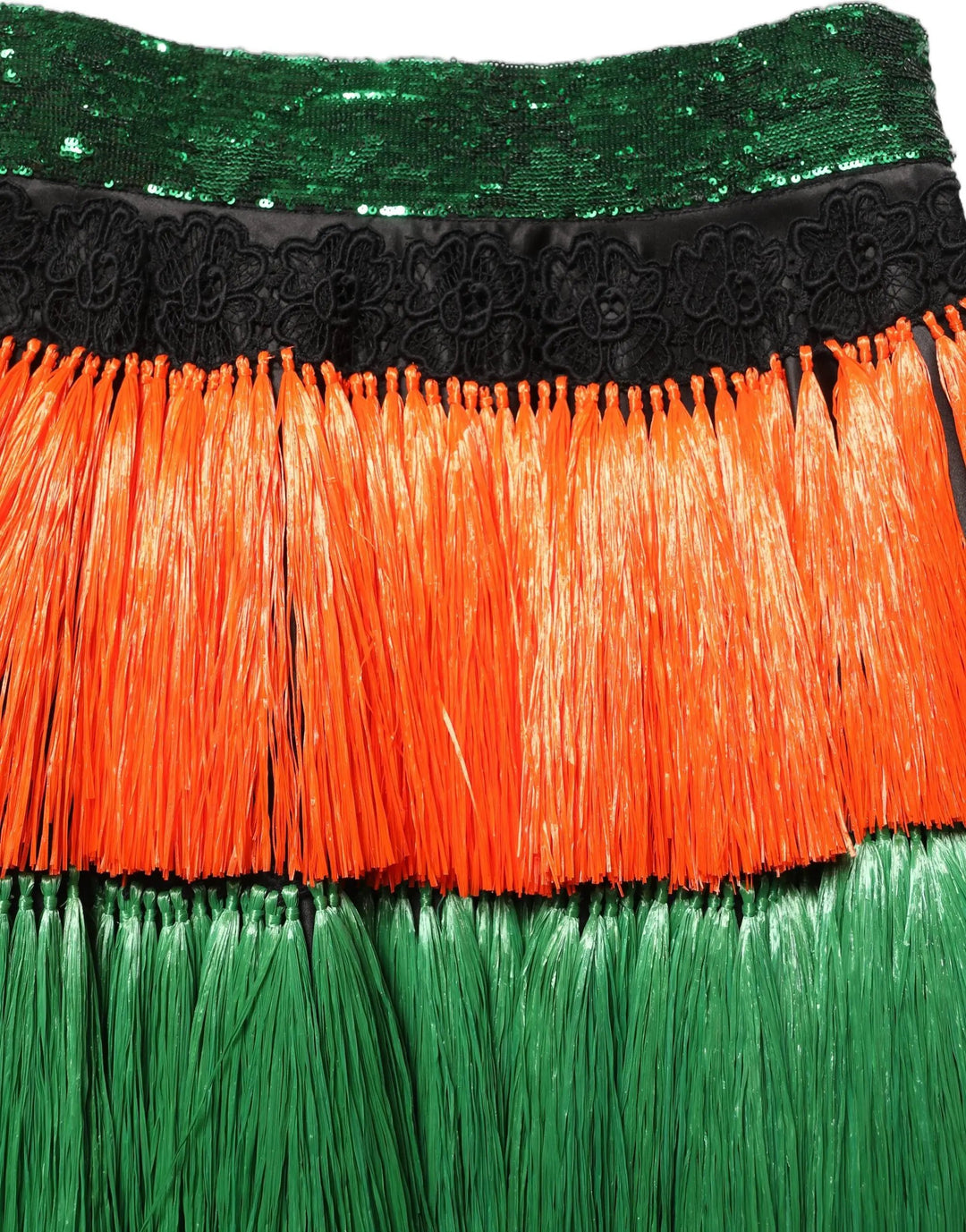 Dolce &amp; Gabbana Multicolor Fringe Sequin High Waist Knee Length Skirt
