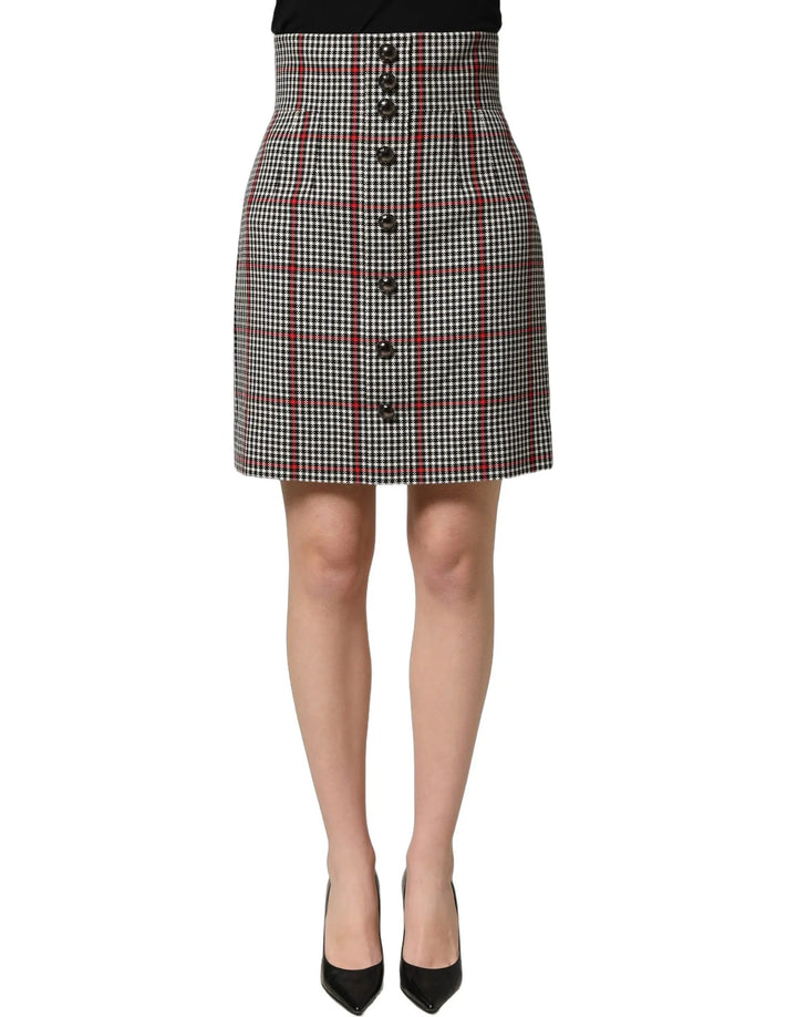 Dolce &amp; Gabbana Gray Checkered High Waist A-line Mini Skirt