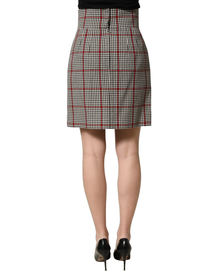 Dolce &amp; Gabbana Gray Checkered High Waist A-line Mini Skirt