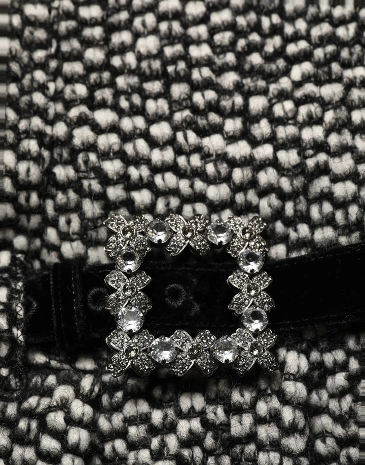 Dolce &amp; Gabbana Black White Tweed High Waist Pleated Skirt