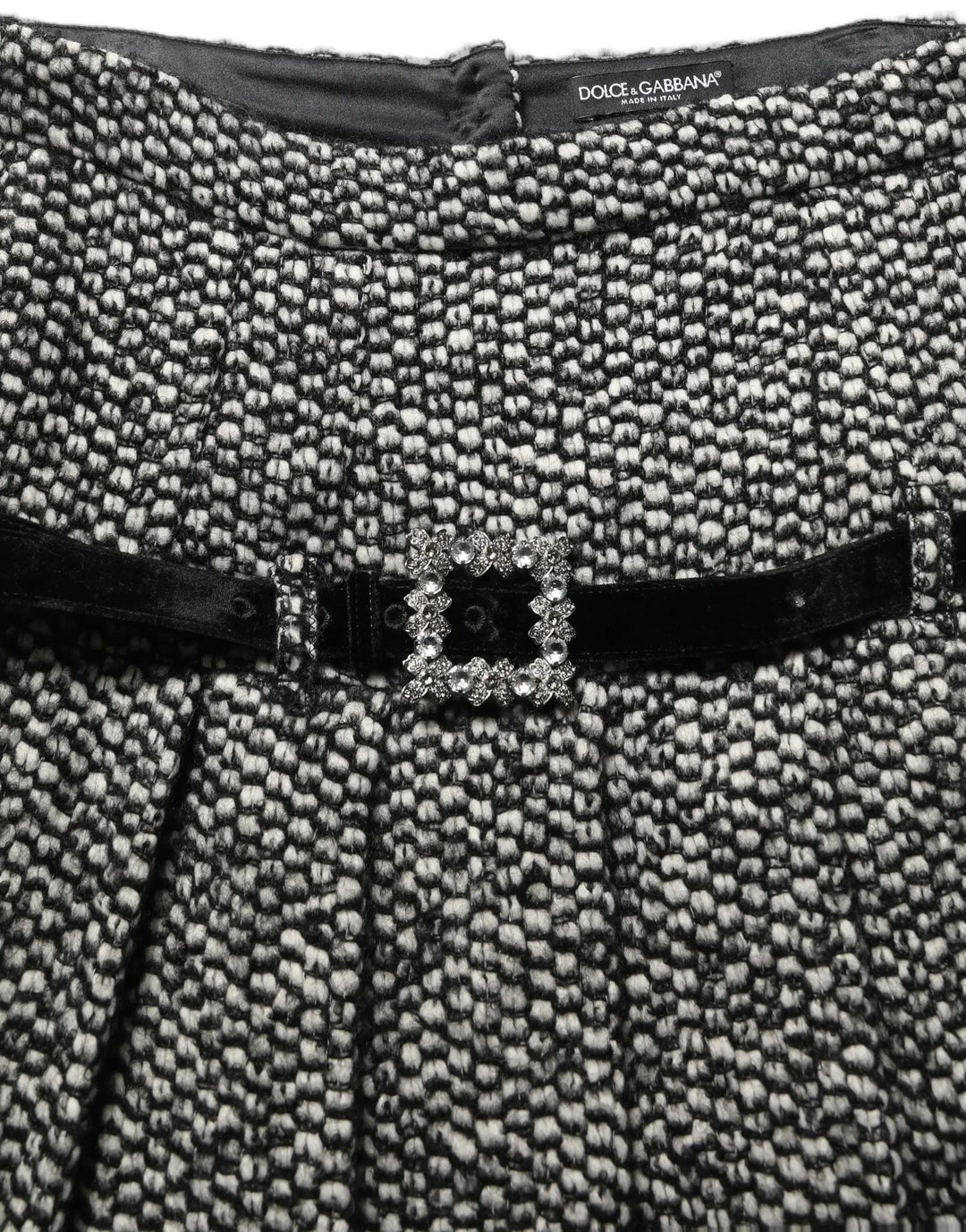 Dolce &amp; Gabbana Black White Tweed High Waist Pleated Skirt