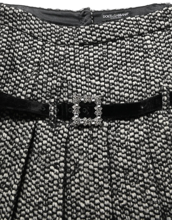 Dolce &amp; Gabbana Black White Tweed High Waist Pleated Skirt