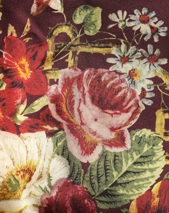 Dolce &amp; Gabbana Burgundy Floral HighWaist A-line Mini Skirt