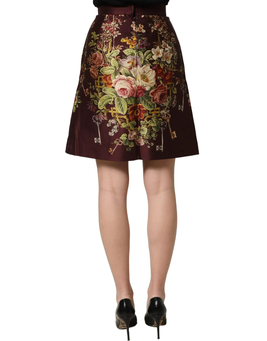 Dolce &amp; Gabbana Burgundy Floral HighWaist A-line Mini Skirt