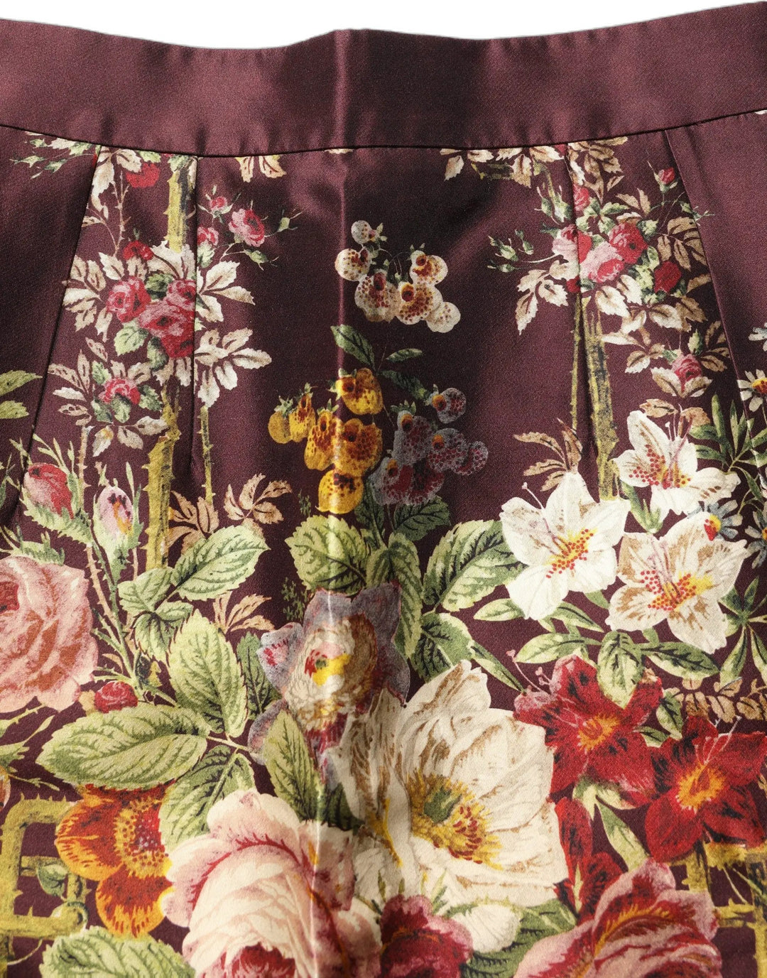 Dolce &amp; Gabbana Burgundy Floral HighWaist A-line Mini Skirt
