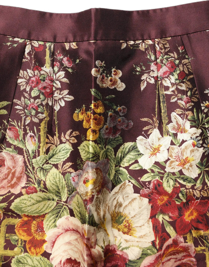 Dolce &amp; Gabbana Burgundy Floral HighWaist A-line Mini Skirt