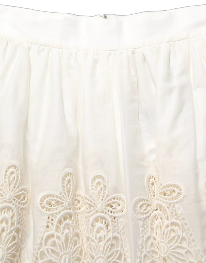 Dolce &amp; Gabbana White Floral Embroidered A-line Mini Skirt