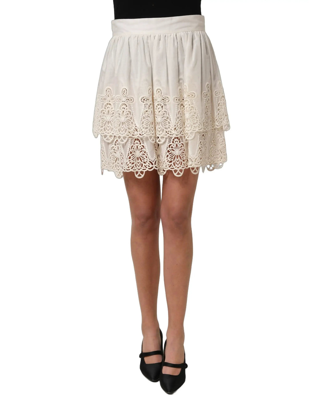 Dolce &amp; Gabbana White Floral Embroidered A-line Mini Skirt