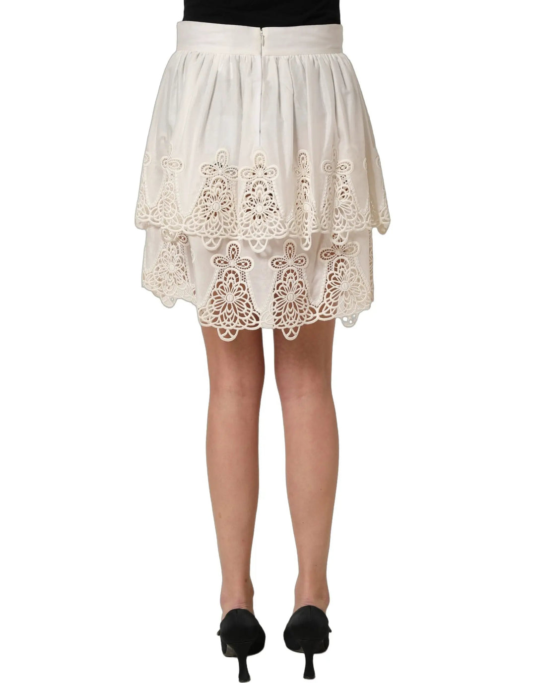 Dolce &amp; Gabbana White Floral Embroidered A-line Mini Skirt