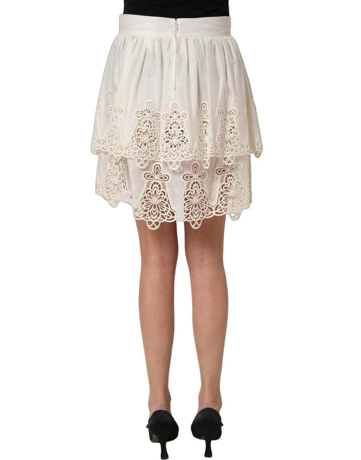 Dolce &amp; Gabbana White Floral Embroidered A-line Mini Skirt