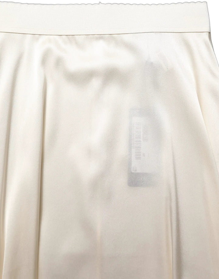 Dolce &amp; Gabbana Off White Lace Trimmed Satin High Waist Skirt