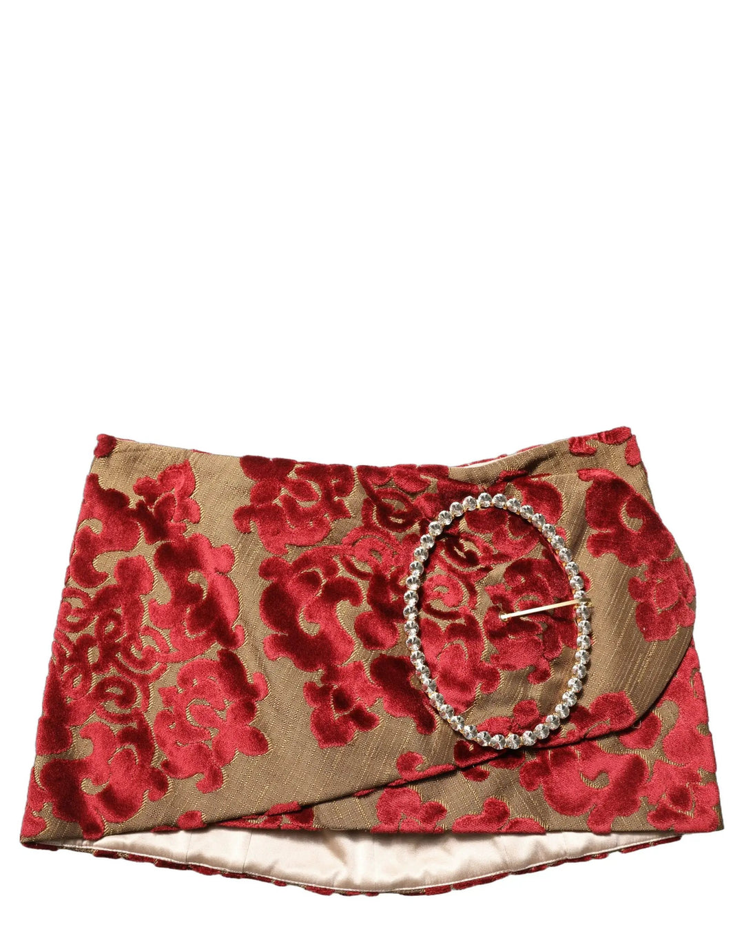 Dolce &amp; Gabbana Maroon Floral Jacquard Rhinestone Mini Skirt