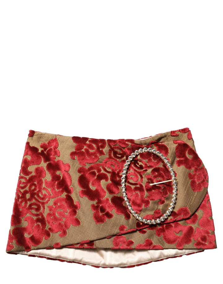 Dolce &amp; Gabbana Maroon Floral Jacquard Rhinestone Mini Skirt