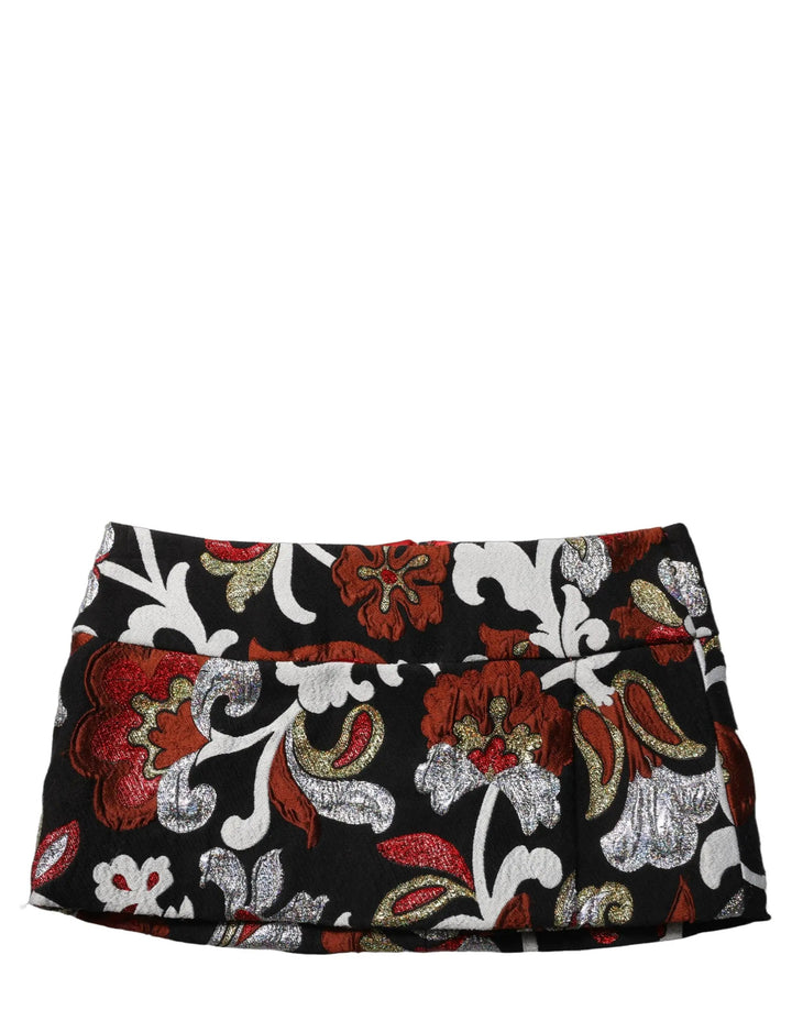 Dolce &amp; Gabbana Black Floral Jacquard Mid Waist Mini Skirt
