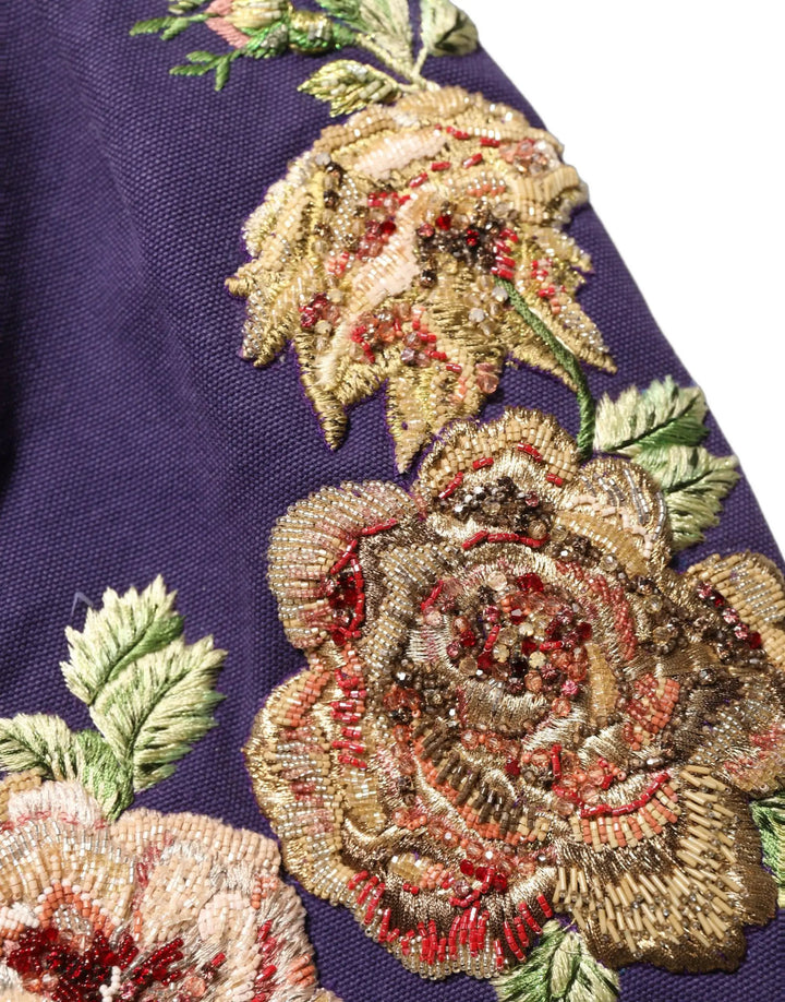 Dolce &amp; Gabbana Purple Floral Embellsihed MidWaist Mini Skirt