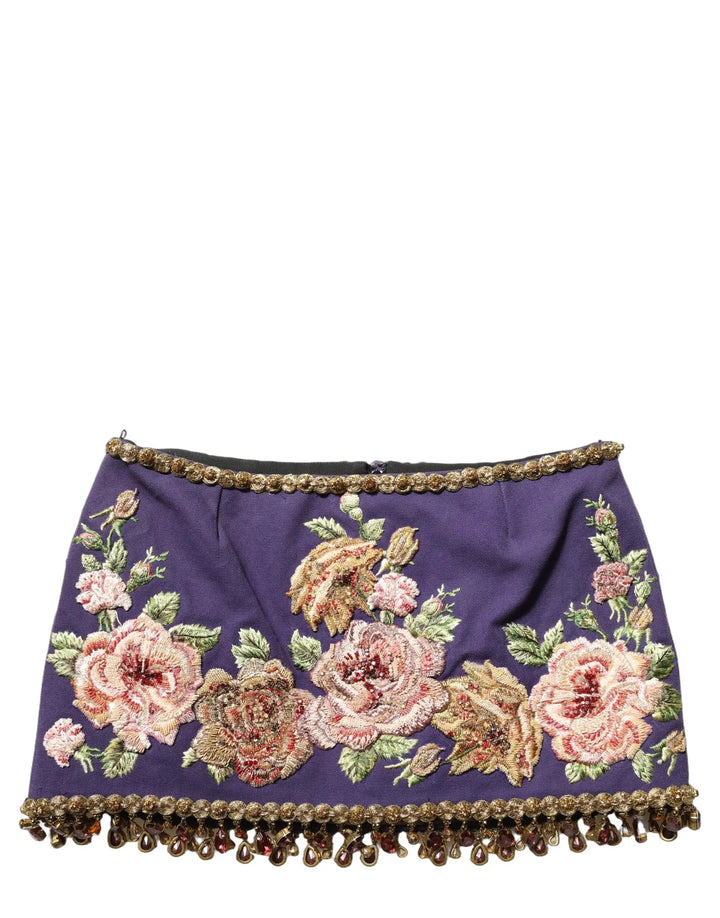 Dolce &amp; Gabbana Purple Floral Embellsihed MidWaist Mini Skirt