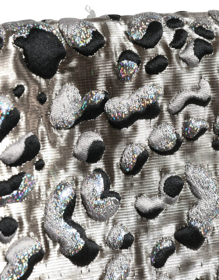 Dolce &amp; Gabbana Silver Leopard Jacquard Mid Waist Mini Skirt