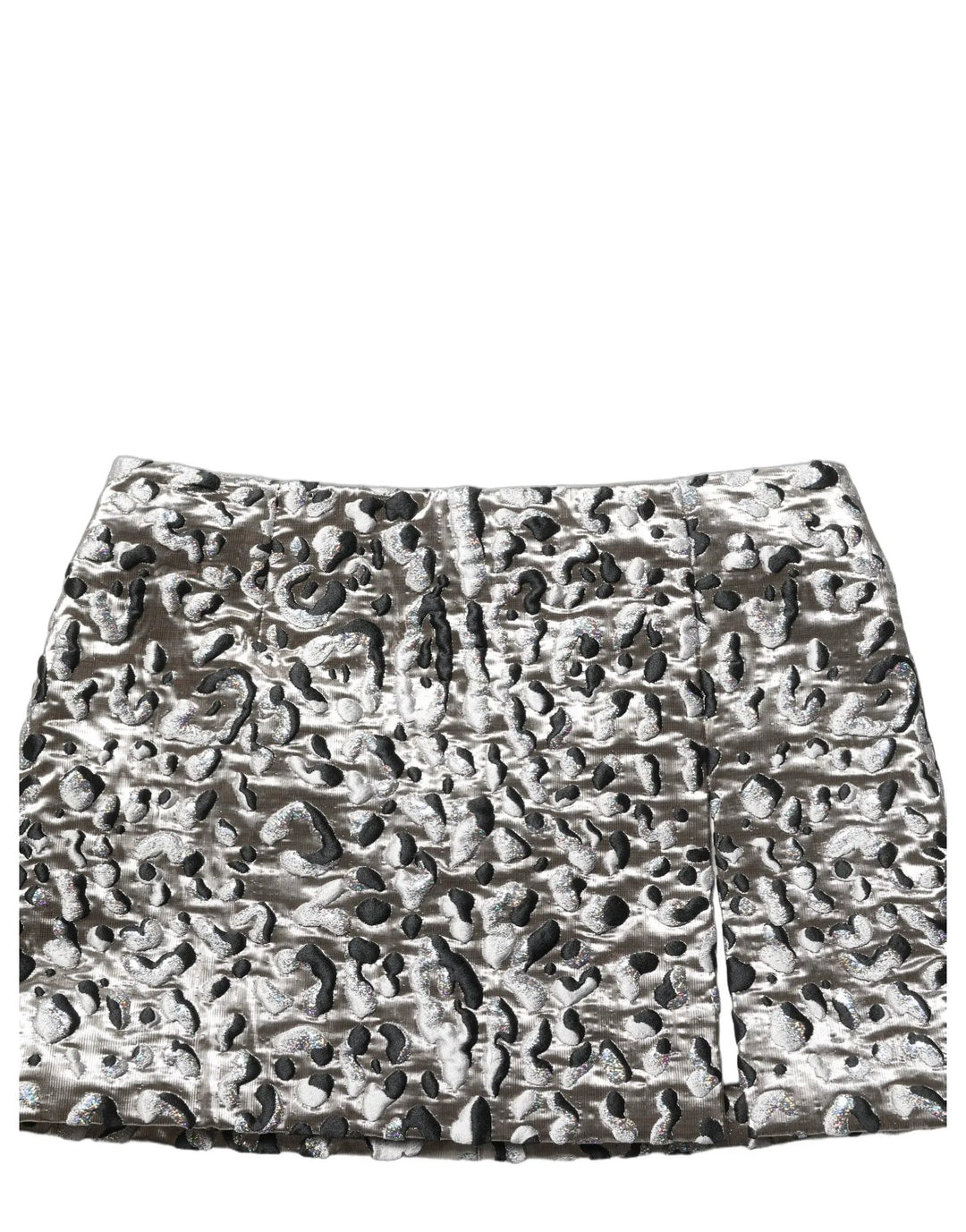 Dolce &amp; Gabbana Silver Leopard Jacquard Mid Waist Mini Skirt