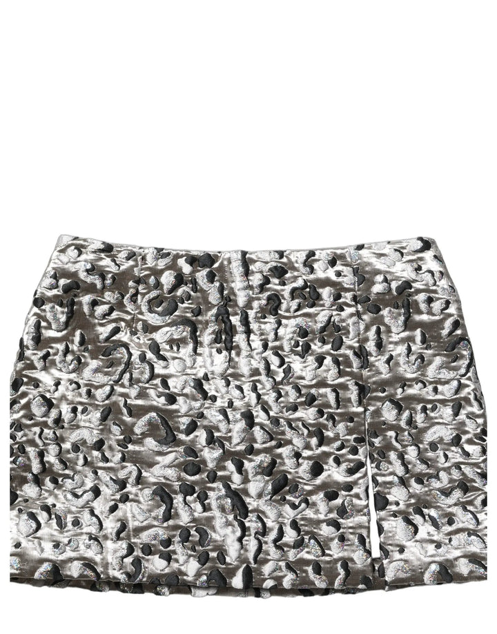Dolce &amp; Gabbana Silver Leopard Jacquard Mid Waist Mini Skirt