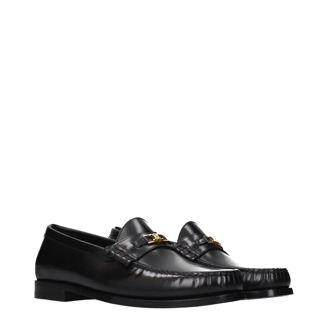 Celine Sample Sale | Celine Black Leather Slip-On Loafers - | Designer outlet